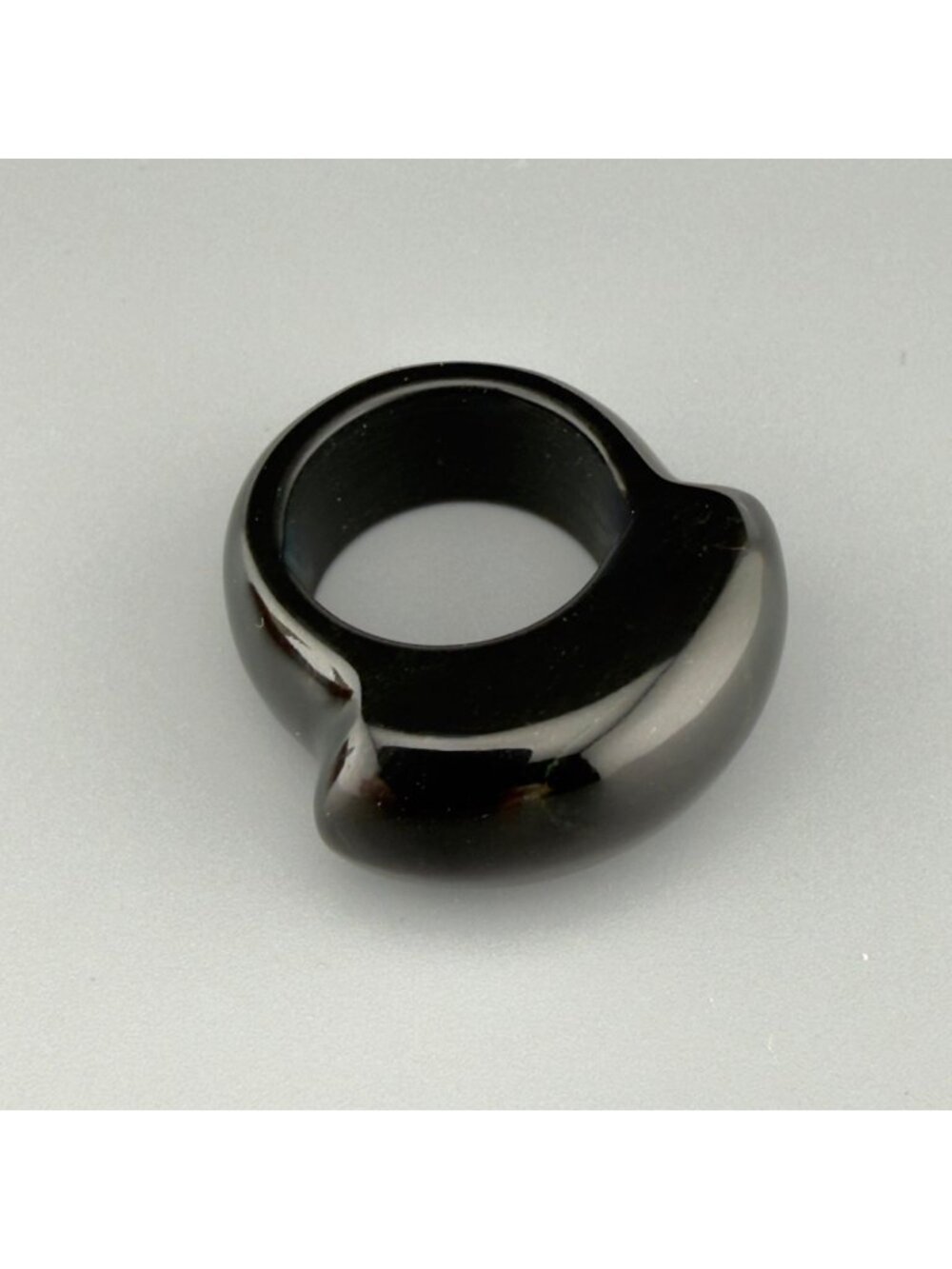 Vintage Black Glass Ring Domed Modernist Heavy Band Size 6 Chunky Statement